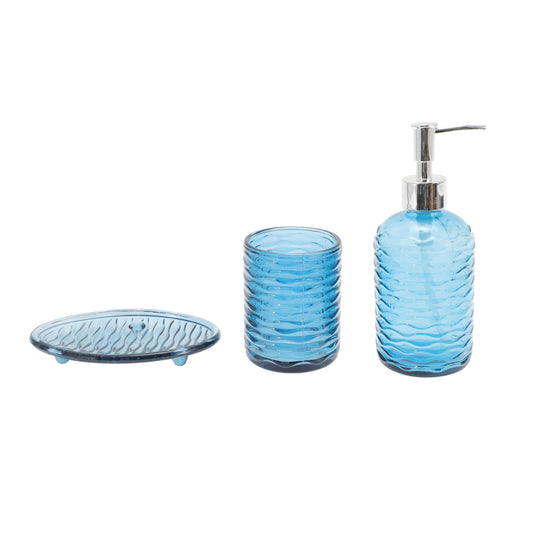3 Pcs Set Durable Waves Bathroom Accessories Kit Blue