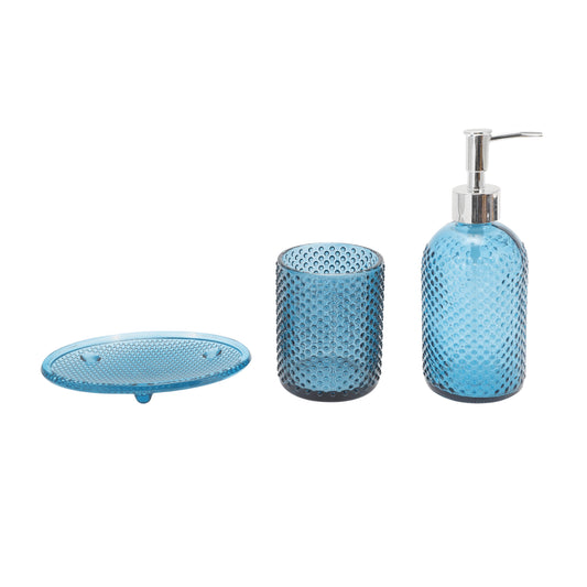 3 Pcs Set Durable Dots Modern Bathroom Accessories Kit Blue