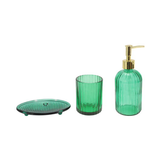 3 Pcs Set Reusable Vertical Stripes Bathroom Accessories Kit Green