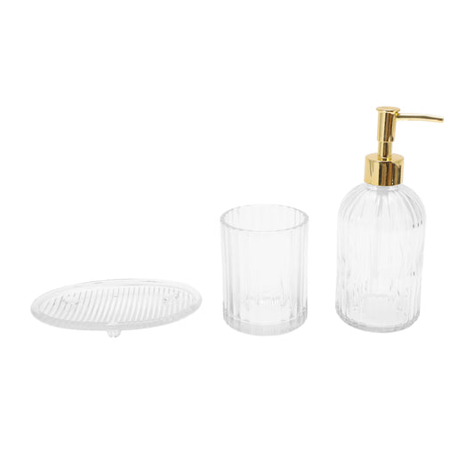 3 Pcs Set Reusable Vertical Stripes Bathroom Accessories Kit Clear