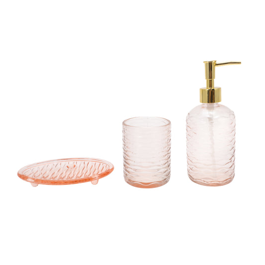 Juego de 4 accesorios de baño reutilizables con ondas, color rosa