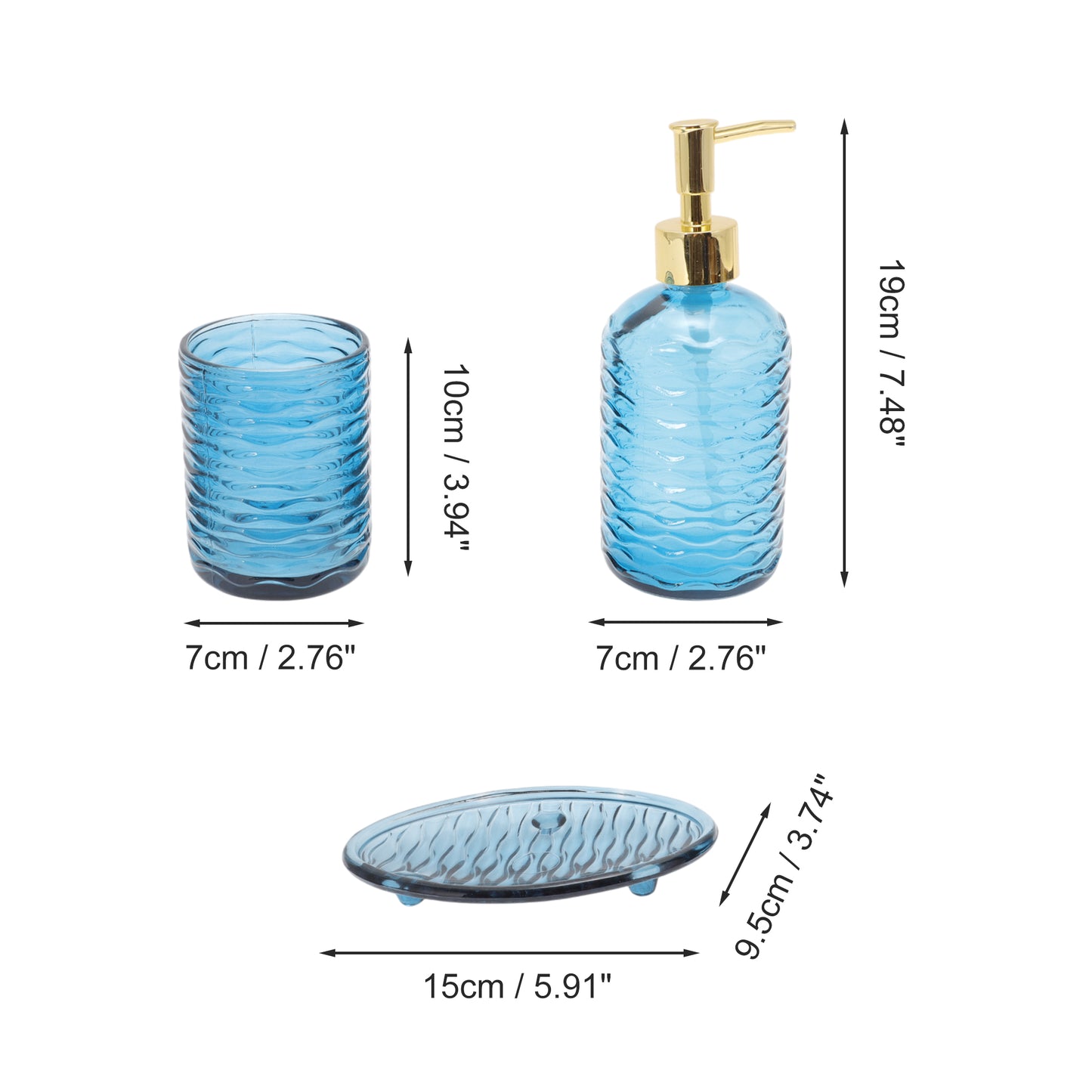 4 Pcs Set Reusable Waves Bathroom Accessories Kit Blue