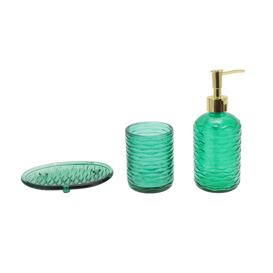 Juego de 4 accesorios de baño reutilizables con ondas, color verde