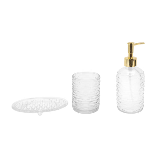 Juego de 4 accesorios de baño reutilizables con ondas transparentes