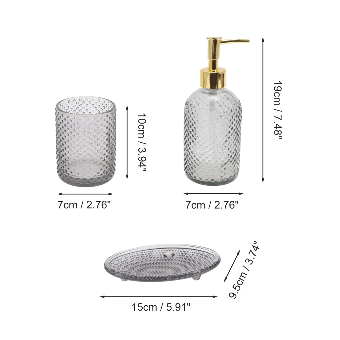 3 Pcs Set of Simple Reusable Dots Bathroom Accessories Kit Black