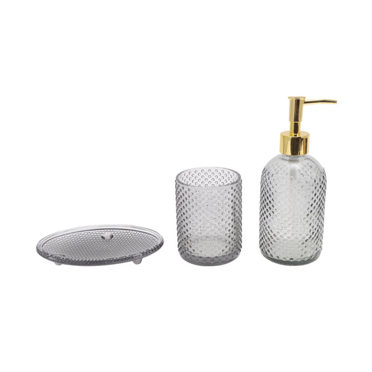 Juego de 3 accesorios de baño reutilizables con diseño de puntos, color negro
