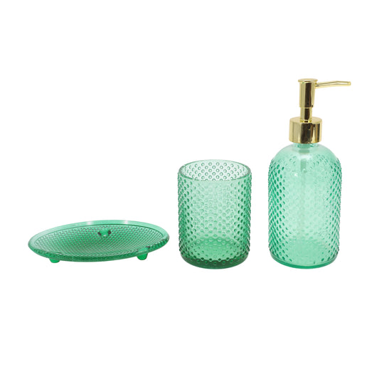 Juego de 3 accesorios de baño reutilizables con diseño de puntos, color verde