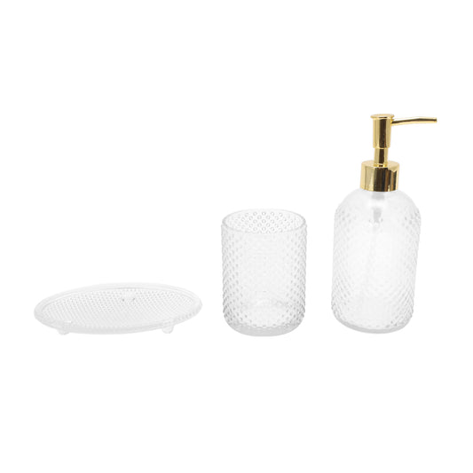 Juego de 3 accesorios de baño reutilizables con diseño de puntos, transparentes
