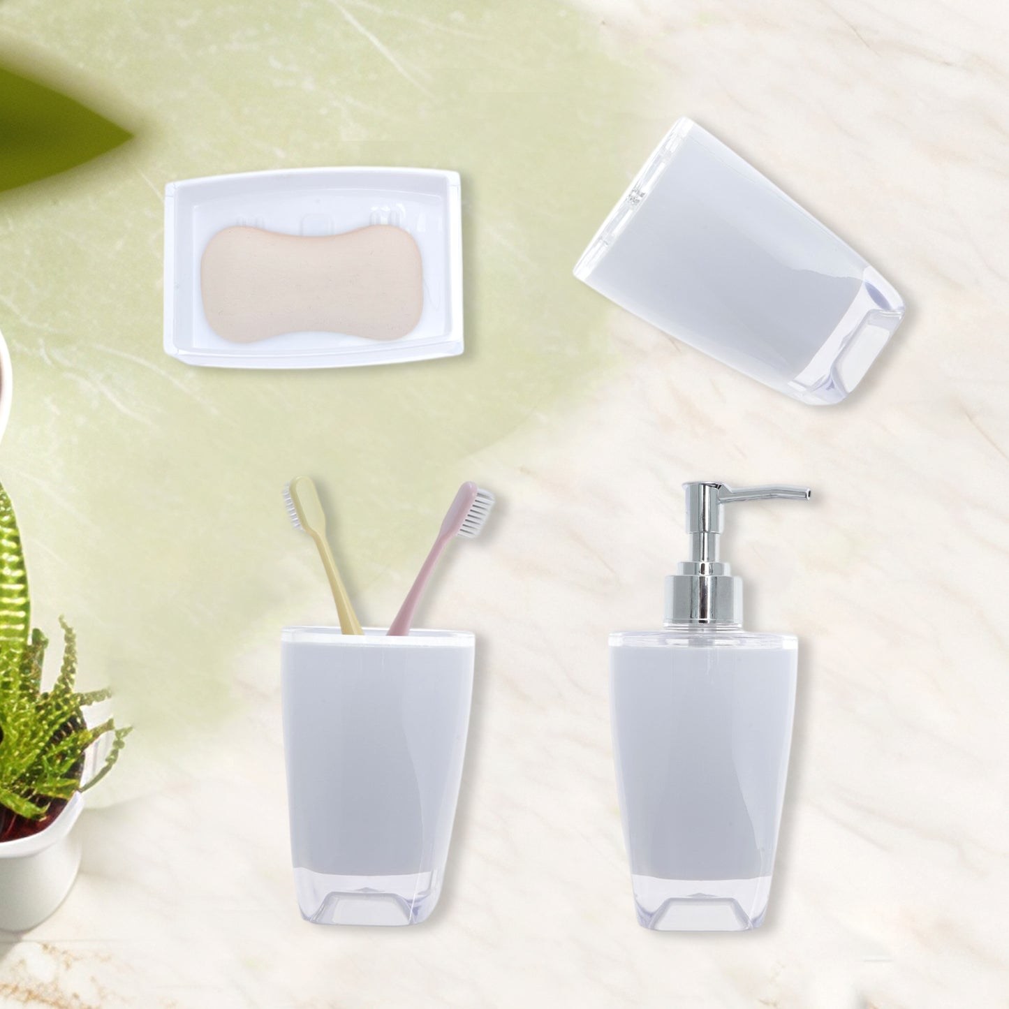 Juego de 4 accesorios de baño reutilizables para el hogar, color blanco