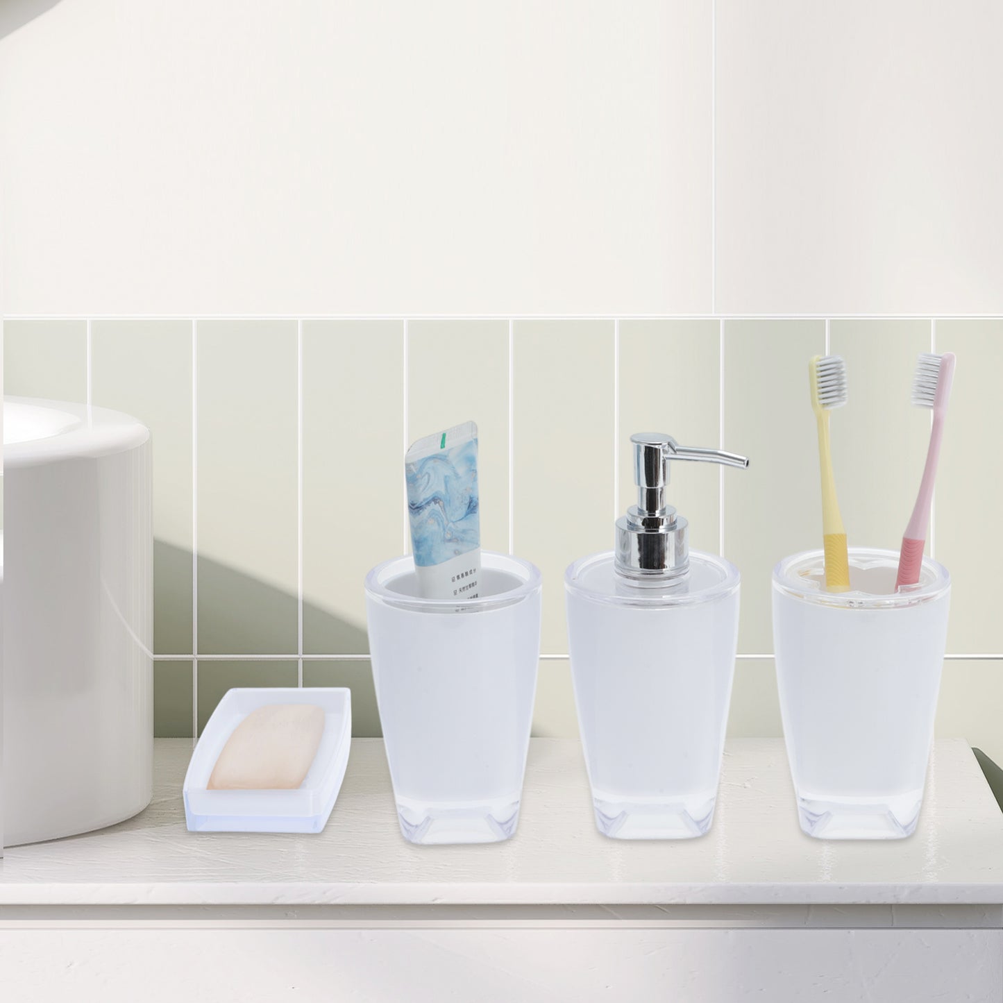 Juego de 4 accesorios de baño reutilizables para el hogar, color blanco