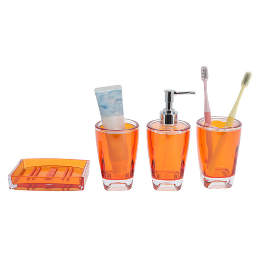 Juego de 4 accesorios de baño reutilizables para el hogar, color naranja