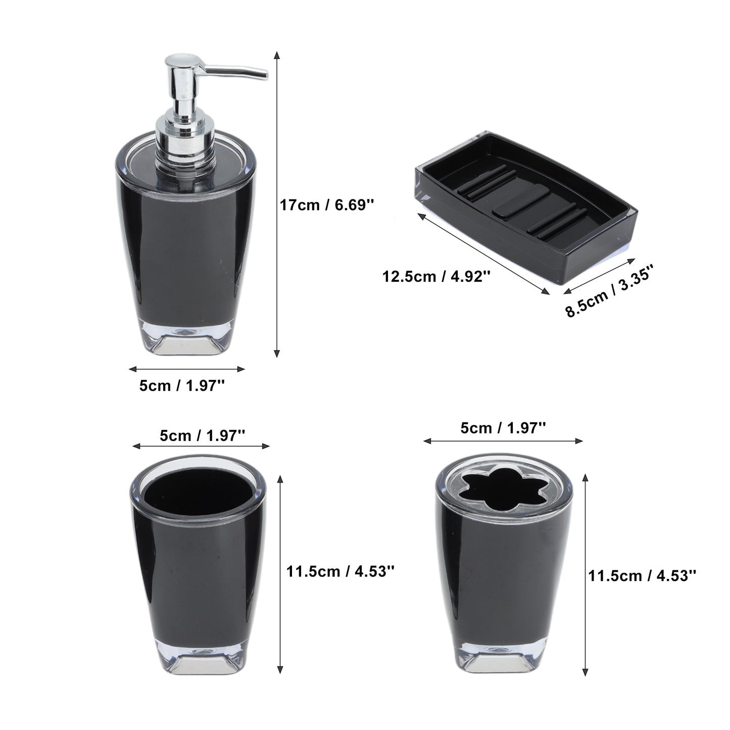 Juego de 4 accesorios de baño reutilizables para el hogar, color negro