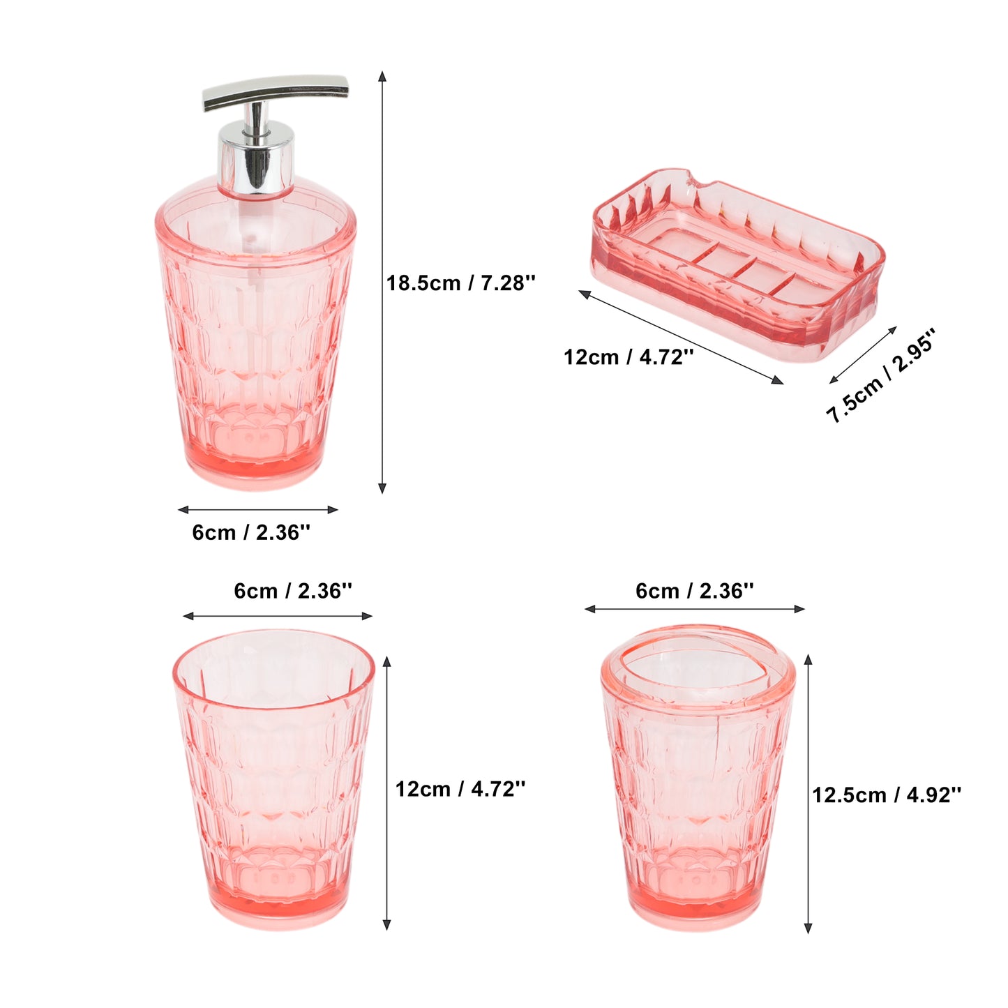 4 Pcs Set Transparent Bathroom Accessories Kit for Home Pink
