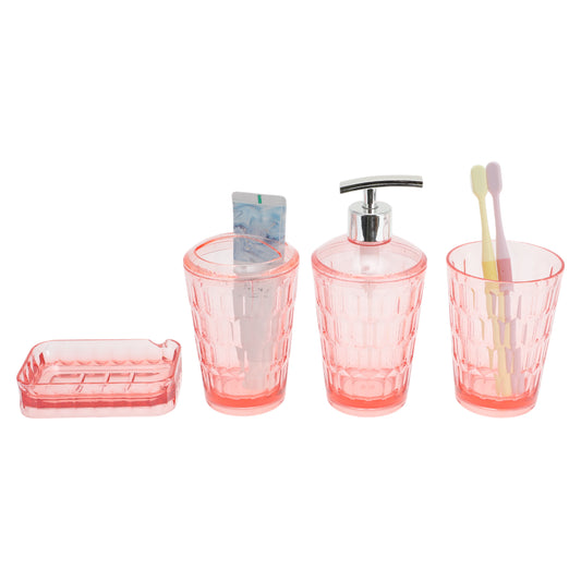 Juego de 4 accesorios de baño transparentes para el hogar, color rosa