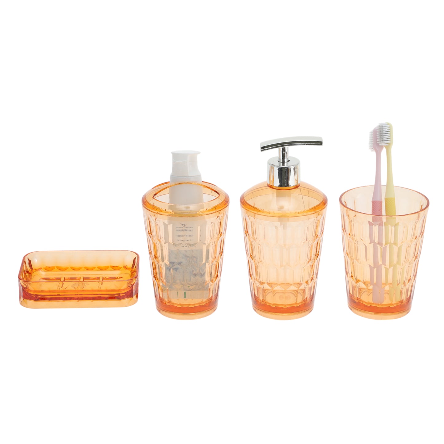 4 Pcs Set Transparent Bathroom Accessories Kit for Home Orange Red
