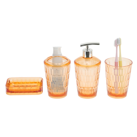 Juego de 4 accesorios de baño transparentes para el hogar, color naranja y rojo