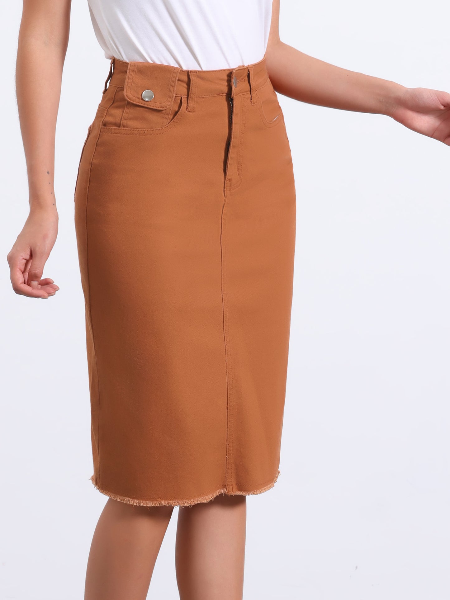 Falda vaquera informal para mujer, cintura alta, abertura trasera, elástica