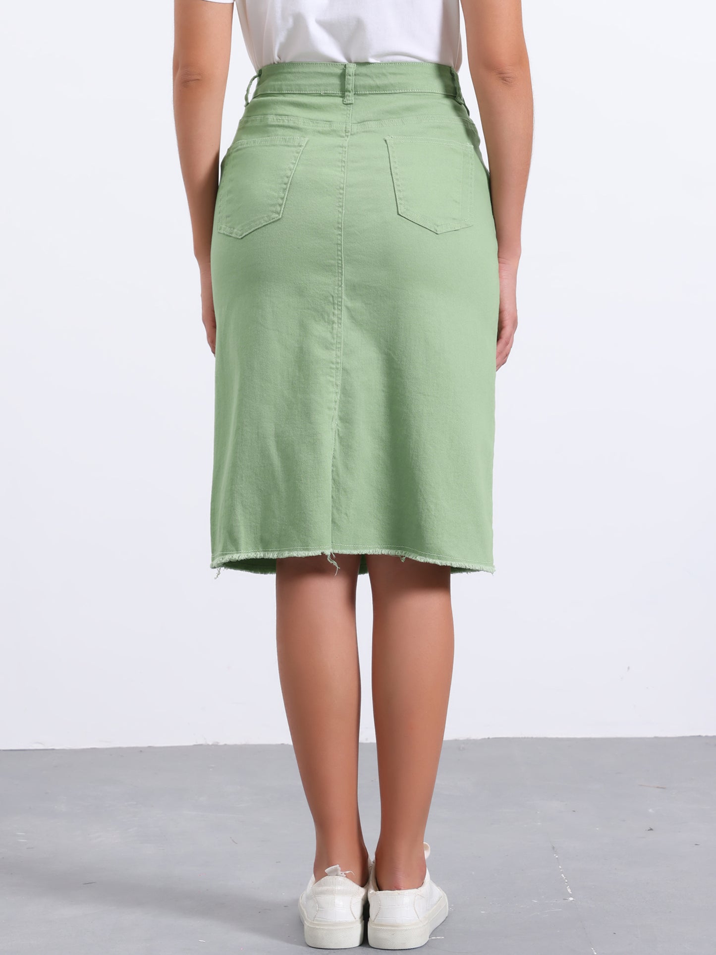 Falda vaquera informal para mujer, cintura alta, abertura trasera, elástica