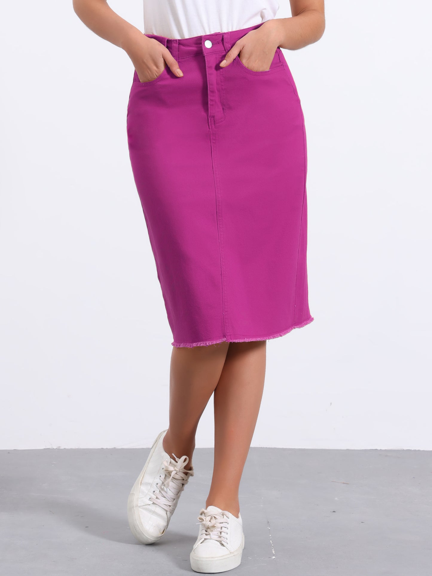 Falda vaquera informal para mujer, cintura alta, abertura trasera, elástica