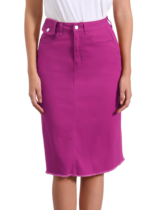 Falda vaquera informal para mujer, cintura alta, abertura trasera, elástica