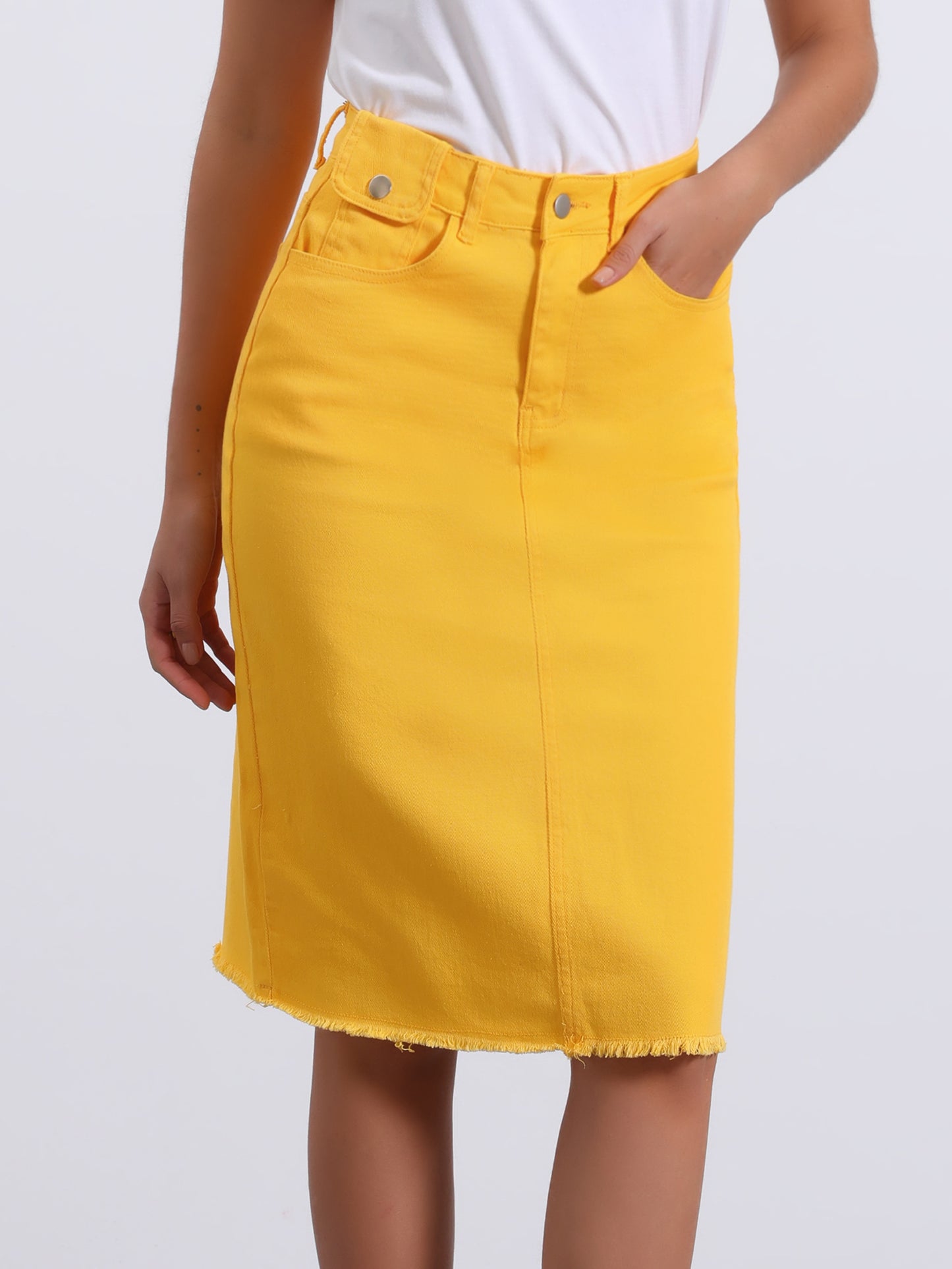 Falda vaquera informal para mujer, cintura alta, abertura trasera, elástica