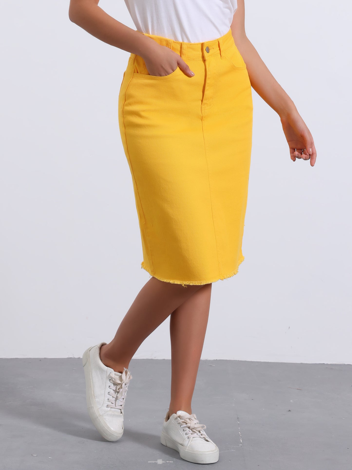 Falda vaquera informal para mujer, cintura alta, abertura trasera, elástica