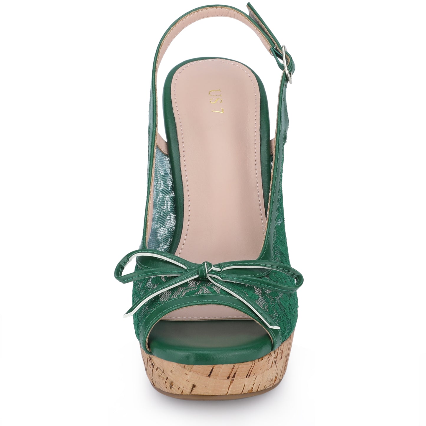 Sandalias de cuña con plataforma y lazo de encaje para mujer color mostaza
