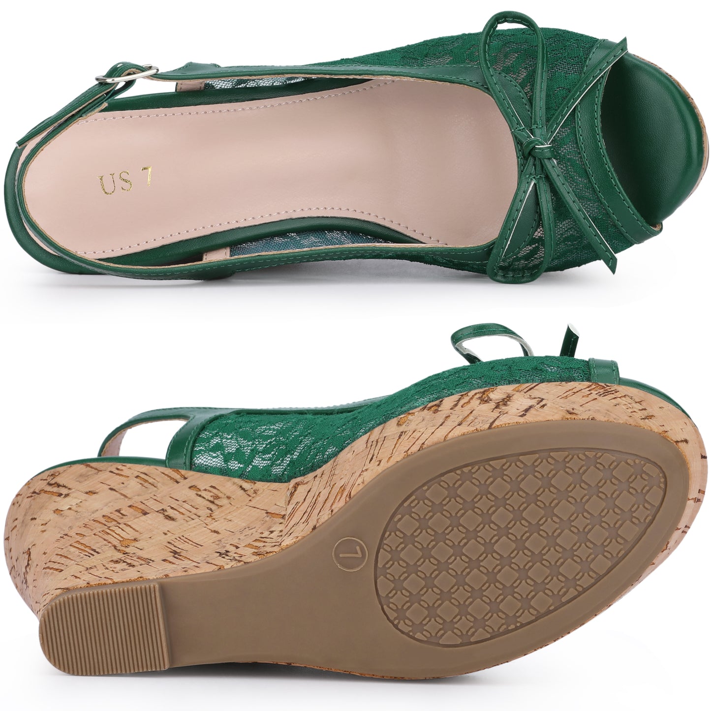 Sandalias de cuña con plataforma y lazo de encaje para mujer color mostaza