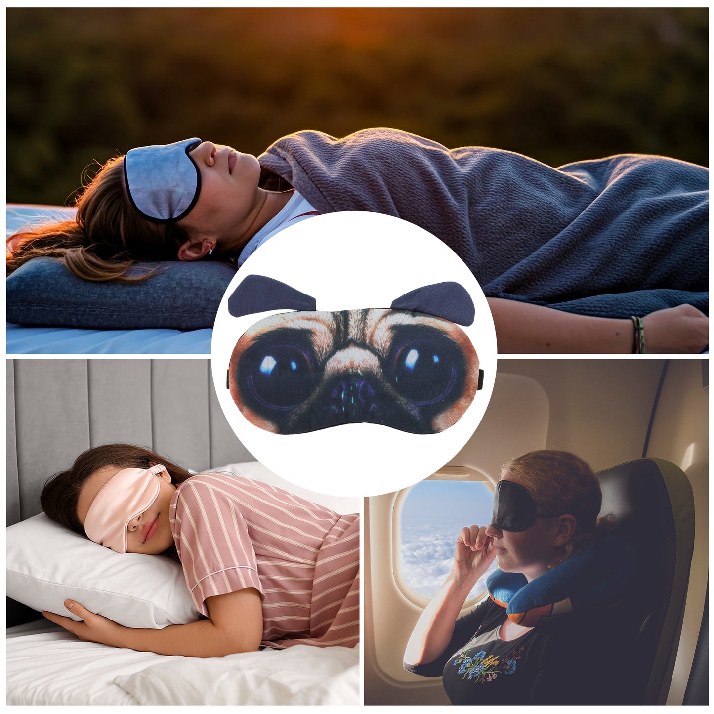 Portable Pugs Sleep Mask Eye Shade Cover for Rest Brown