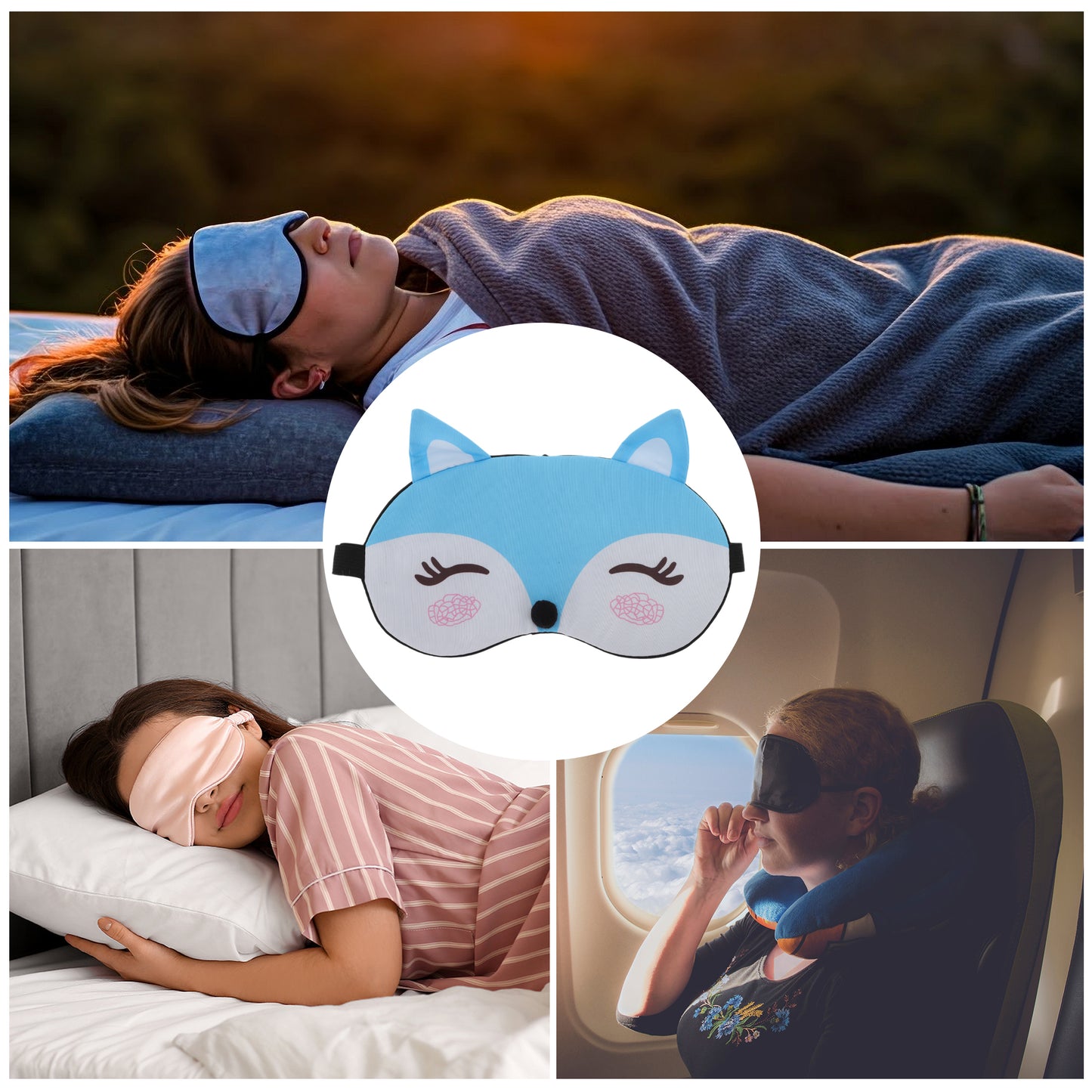 Portable Cartoon Foxs Sleep Mask for Travel for Rest Blue
