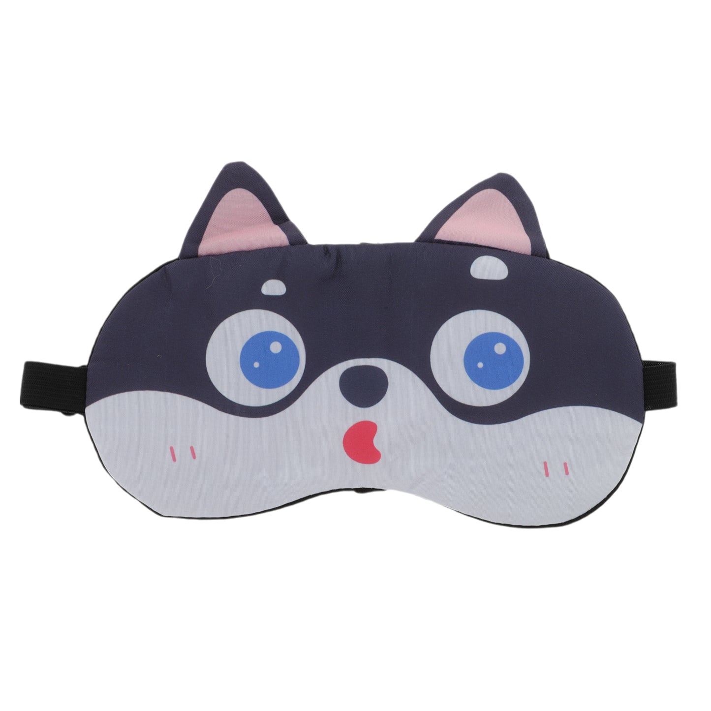 Portable Cartoon Husky Sleep Mask for Travel for Rest Black