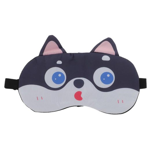 Portable Cartoon Husky Sleep Mask for Travel for Rest Black