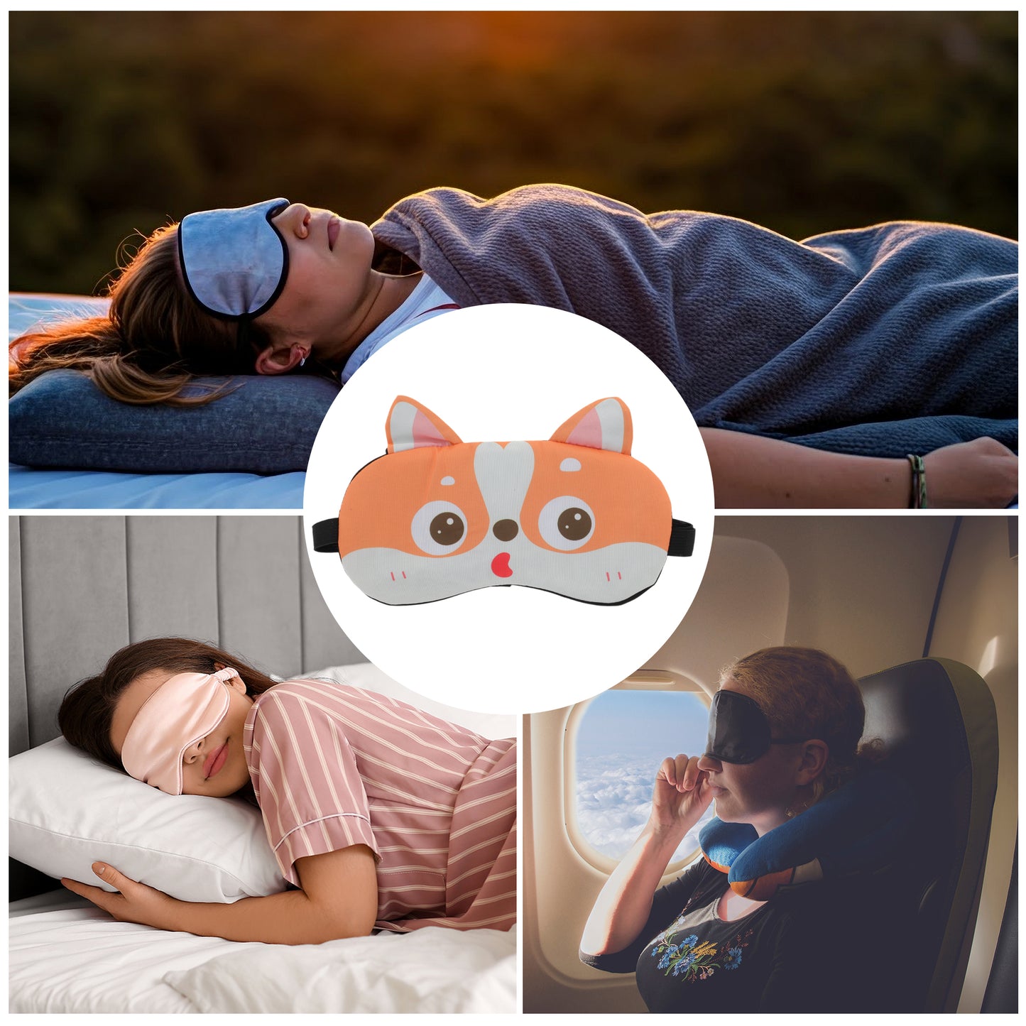 Portable Cartoon Husky Sleep Mask for Travel for Rest Orange