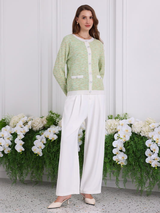 Suéter tipo cárdigan de manga larga para mujer, blusa informal de punto acanalada para primavera y otoño