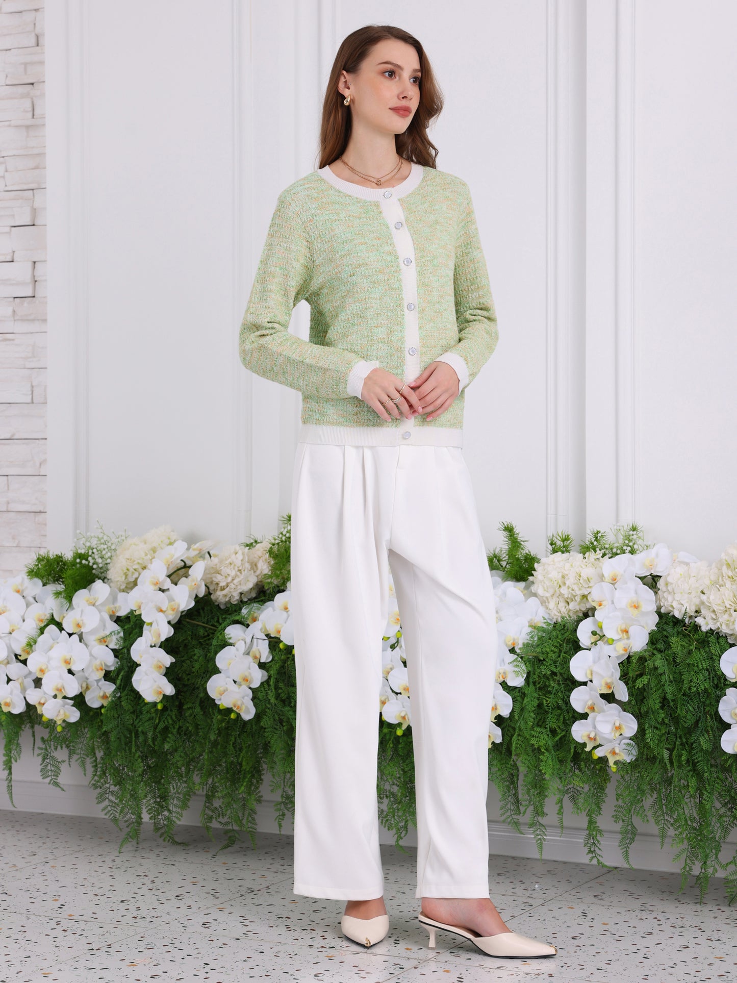 Suéter tipo cárdigan de manga larga para mujer, blusa informal de punto acanalada para primavera y otoño