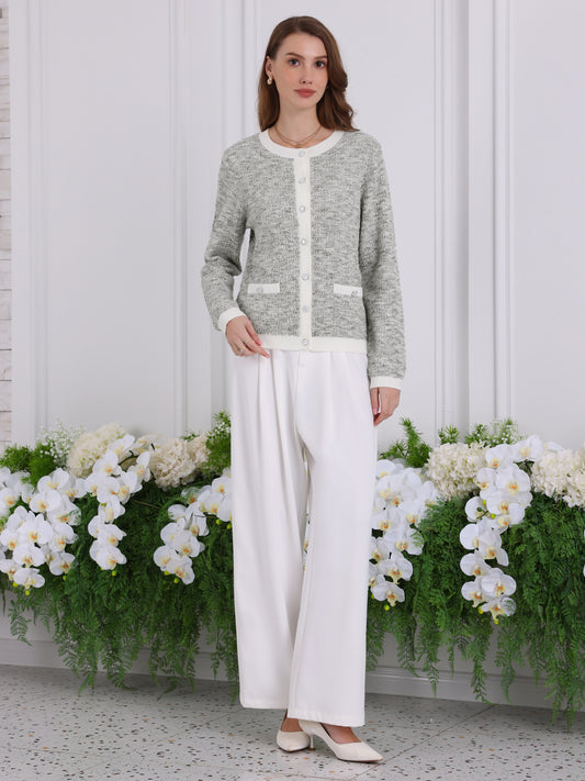 Suéter tipo cárdigan de manga larga para mujer, blusa informal de punto acanalada para primavera y otoño