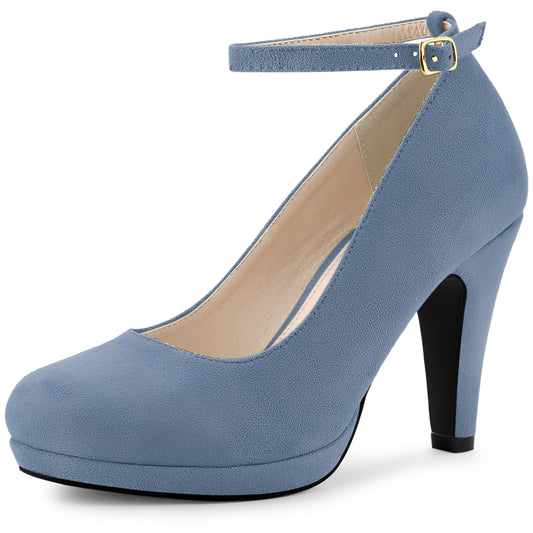 Women's Round Toe Stiletto Heels Ankle Strap Pumps