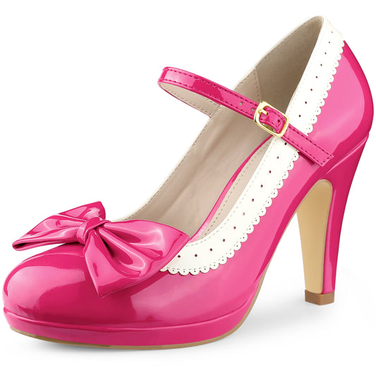 Zapatos retro para mujer con plataforma y lazo, tacones de aguja, zapatos Mary Jane