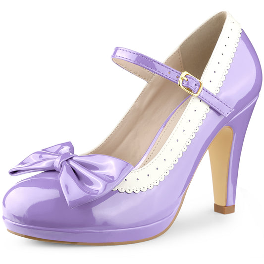 Women Retro Shoes Bow Platform Stiletto Heels Mary Janes Shoes