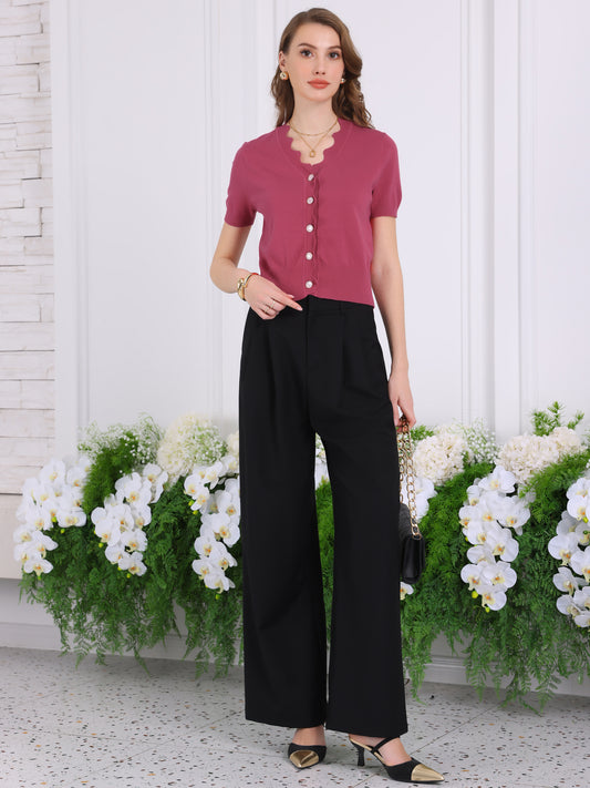 Cárdigan de punto de manga corta para mujer, cuello en V, informal, de verano, acanalado, top corto