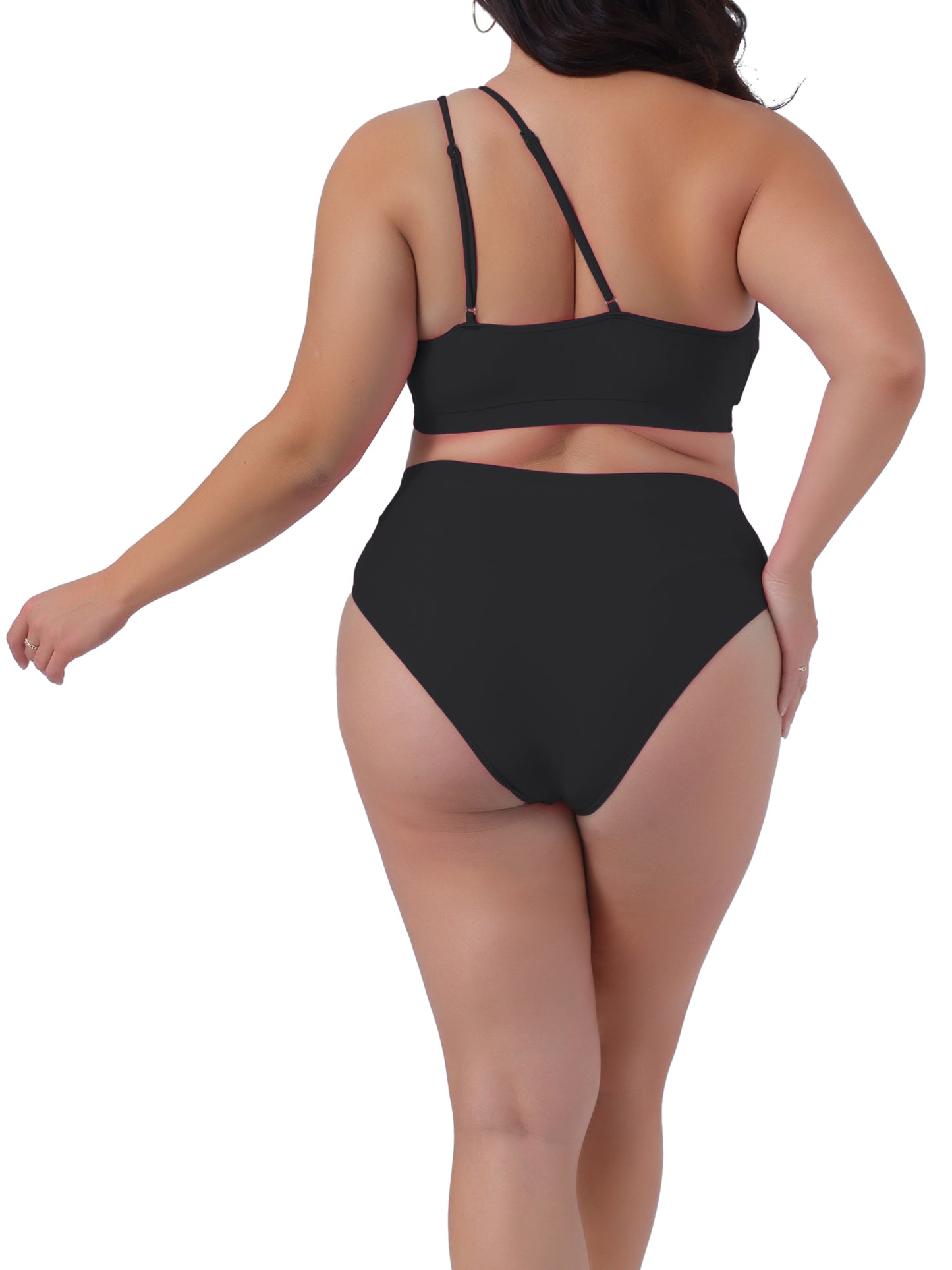 Women's Plus Size High Waisted Bikini Two Piece One Shoulder Keyhole Swimsuit Bathing Suit
