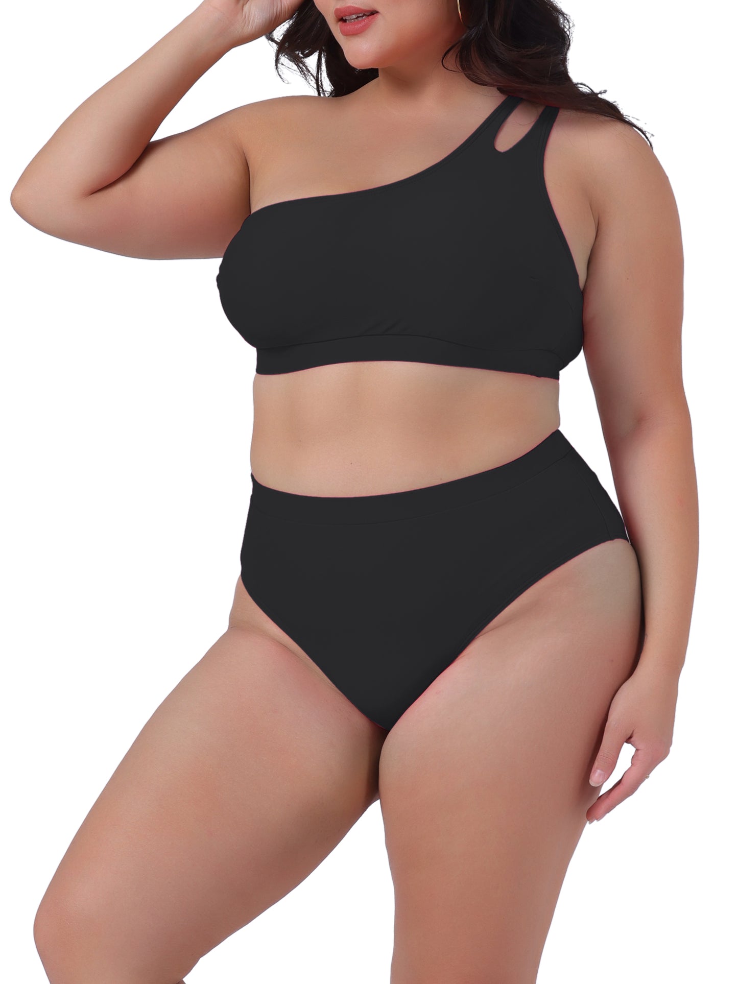 Women's Plus Size High Waisted Bikini Two Piece One Shoulder Keyhole Swimsuit Bathing Suit