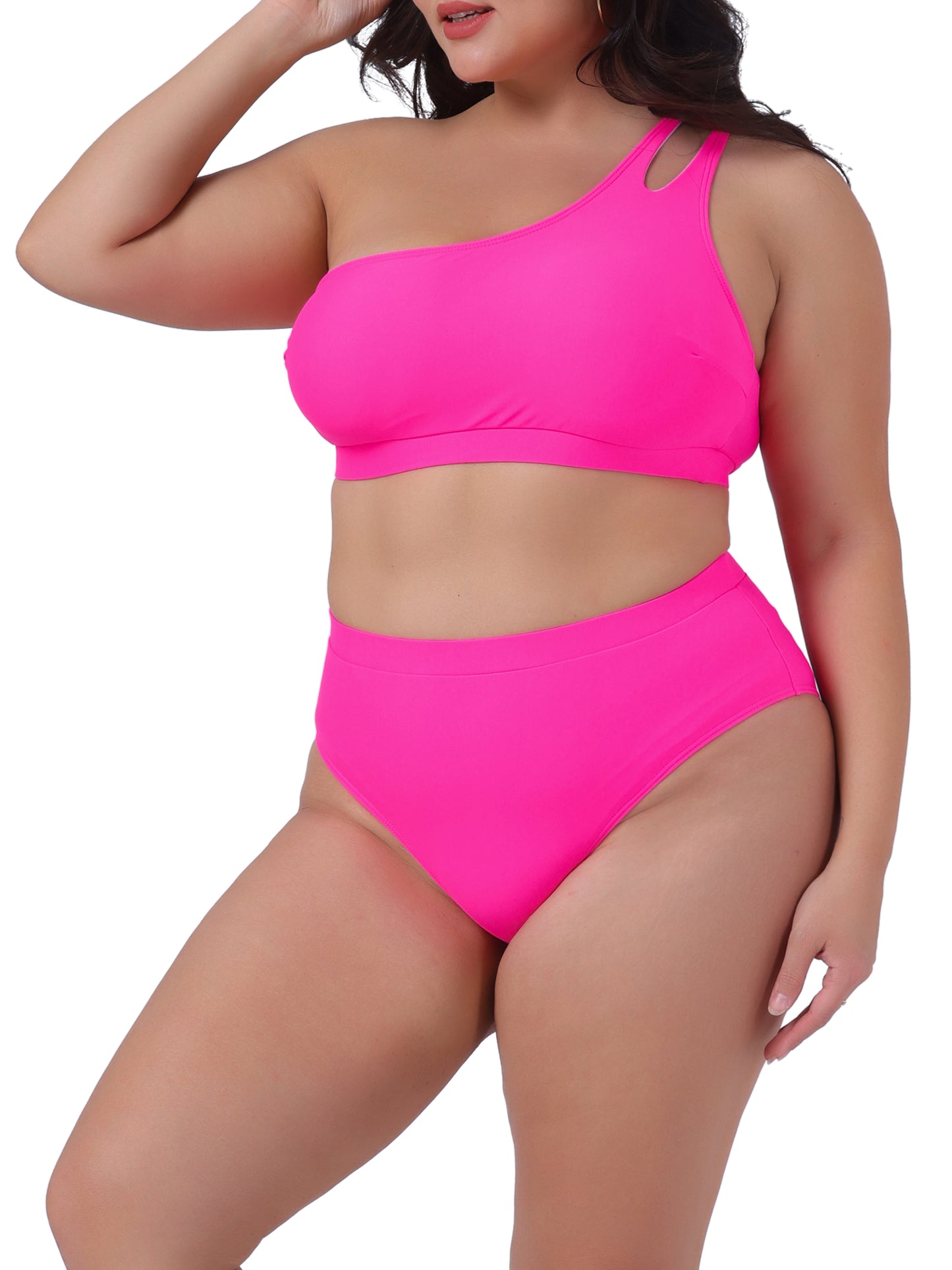 Women's Plus Size High Waisted Bikini Two Piece One Shoulder Keyhole Swimsuit Bathing Suit