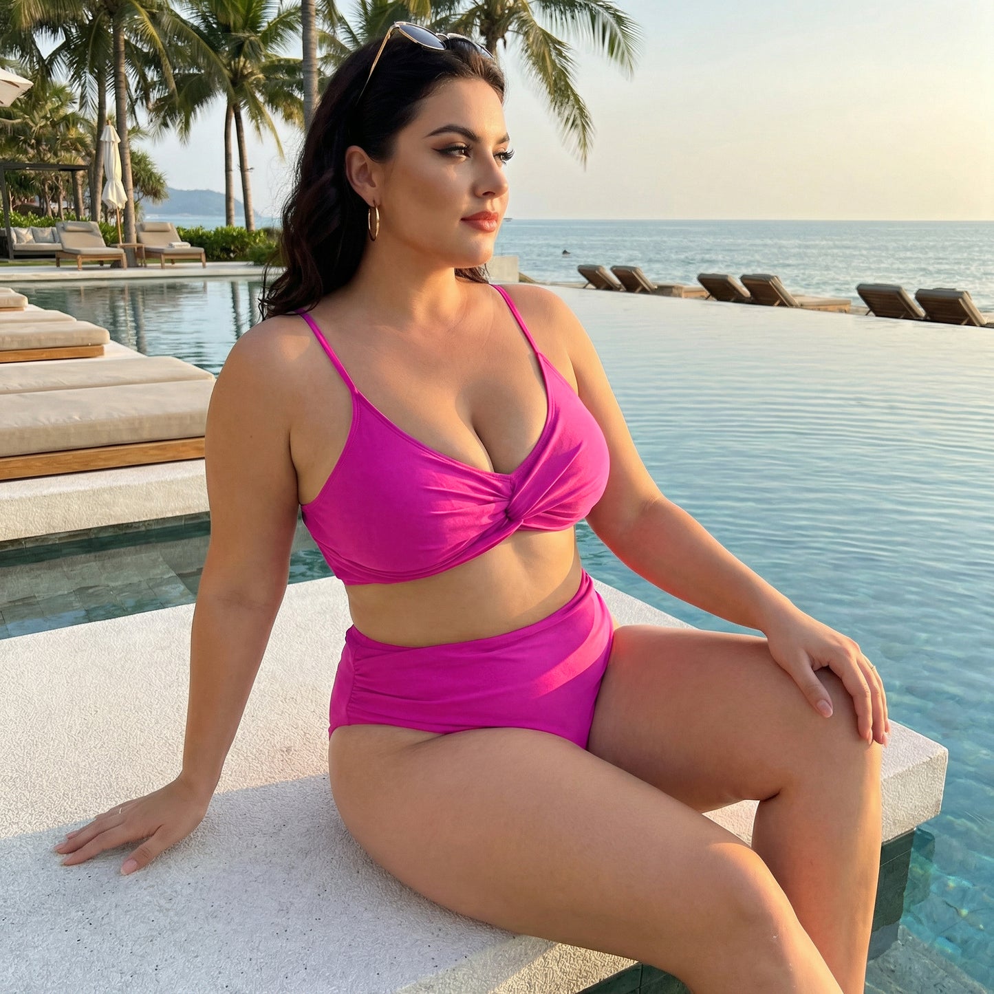 Conjunto de bikini de talla grande para mujer, traje de baño de dos piezas con escote en V y cintura alta