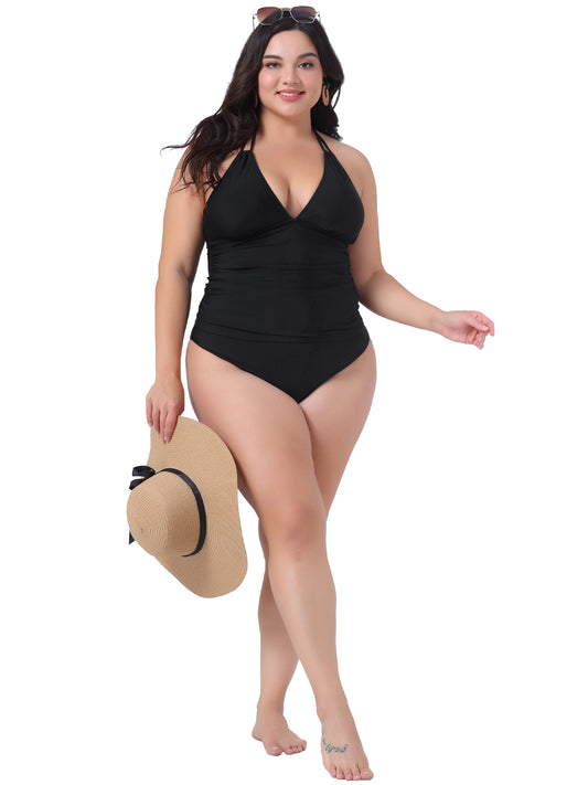 Women's Plus Size Tankini Swimsuit Two Piece Halter Swimdress Bathing Suits with Bikini Bottom Beach