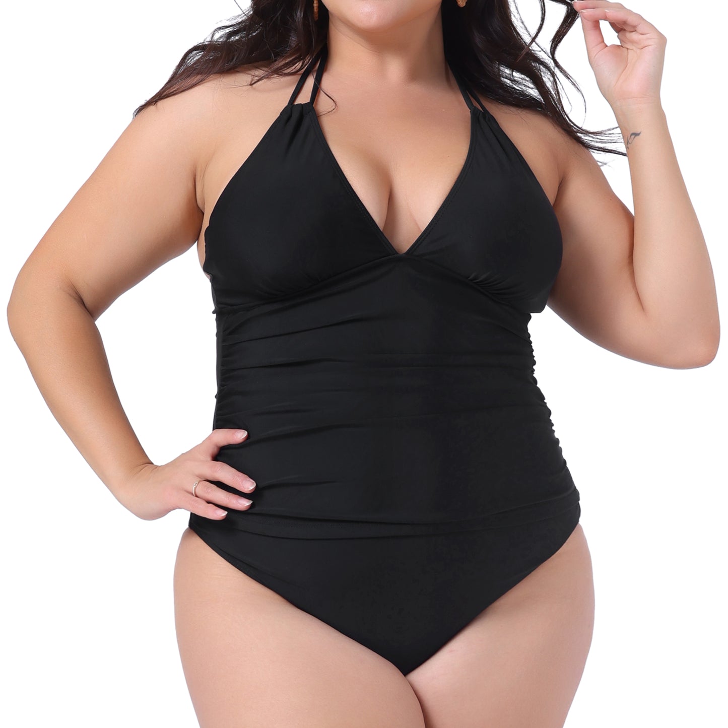 Traje de baño tankini de talla grande para mujer, traje de baño de dos piezas con cuello halter, trajes de baño con parte inferior de bikini para playa