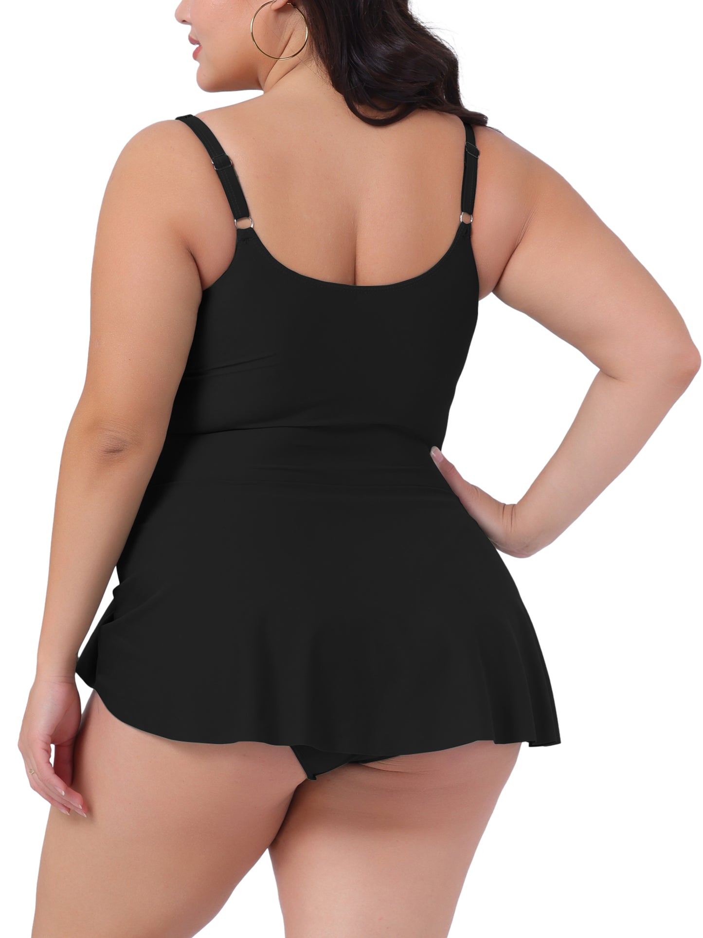 Women Plus Size Scoop Neck Tie Knot Side One Piece Swimdress Swimsuits Bathing Suit