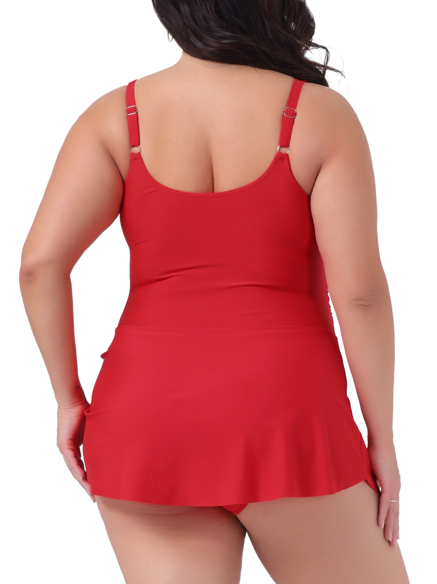 Women Plus Size Scoop Neck Tie Knot Side One Piece Swimdress Swimsuits Bathing Suit