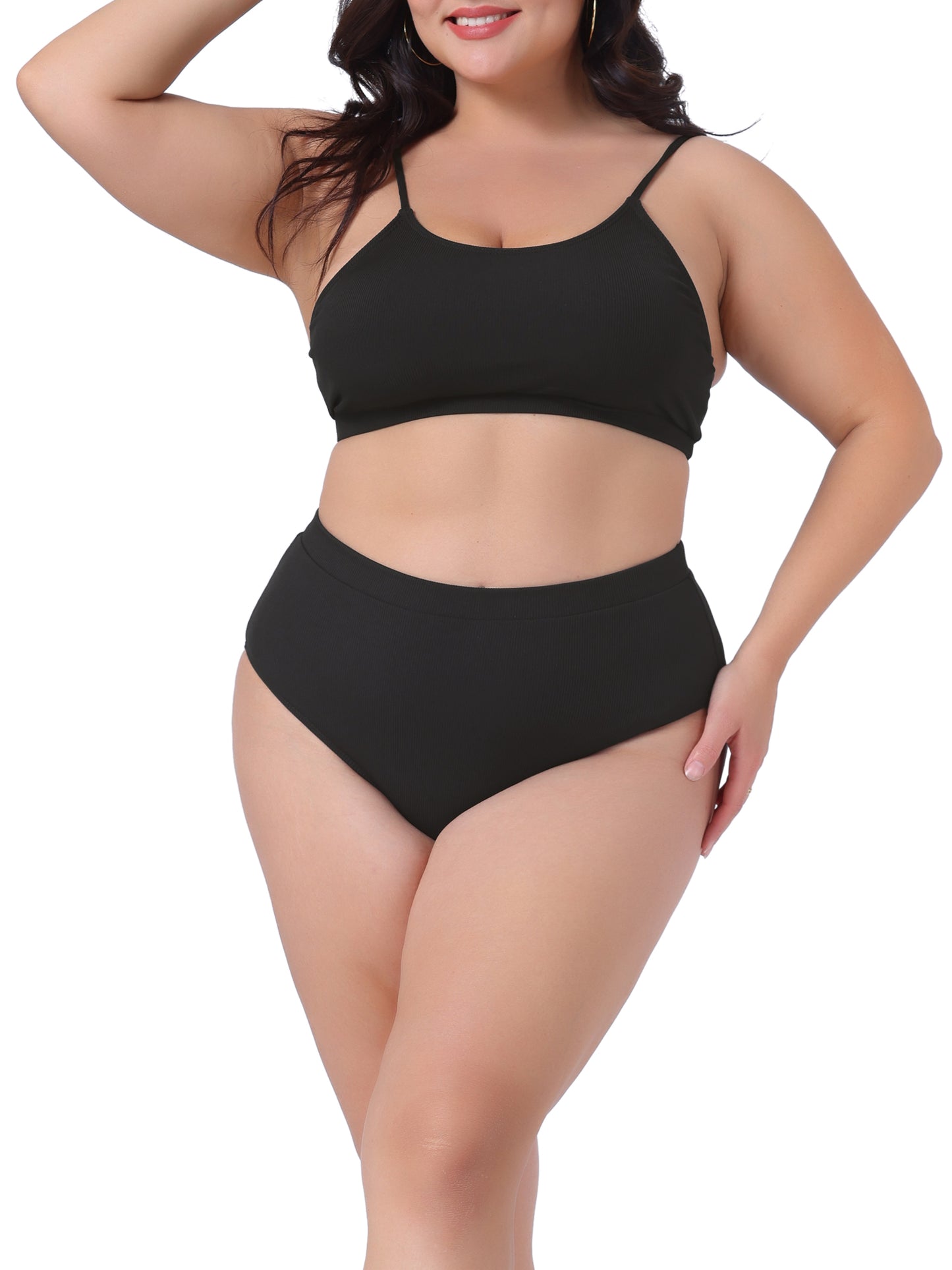 Traje de baño de dos piezas de talla grande para mujer, con escote redondo y tirantes finos, bikini