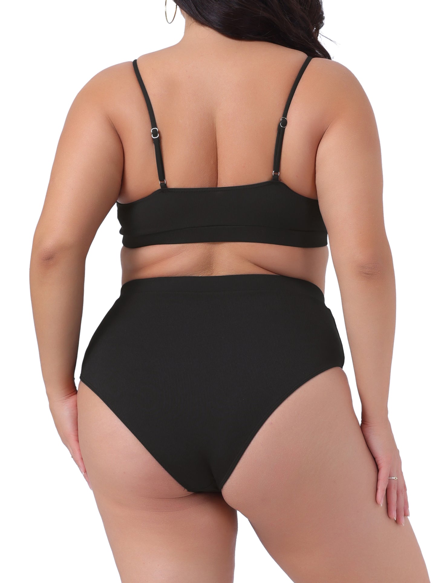 Traje de baño de dos piezas de talla grande para mujer, con escote redondo y tirantes finos, bikini